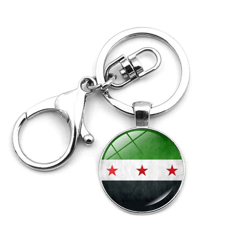 Syria National Flag Glass Cabochon Keychain Metal Keychain Fashion For Women Men Charm Handmade Car Pendant Keyring Jewelry Gift
