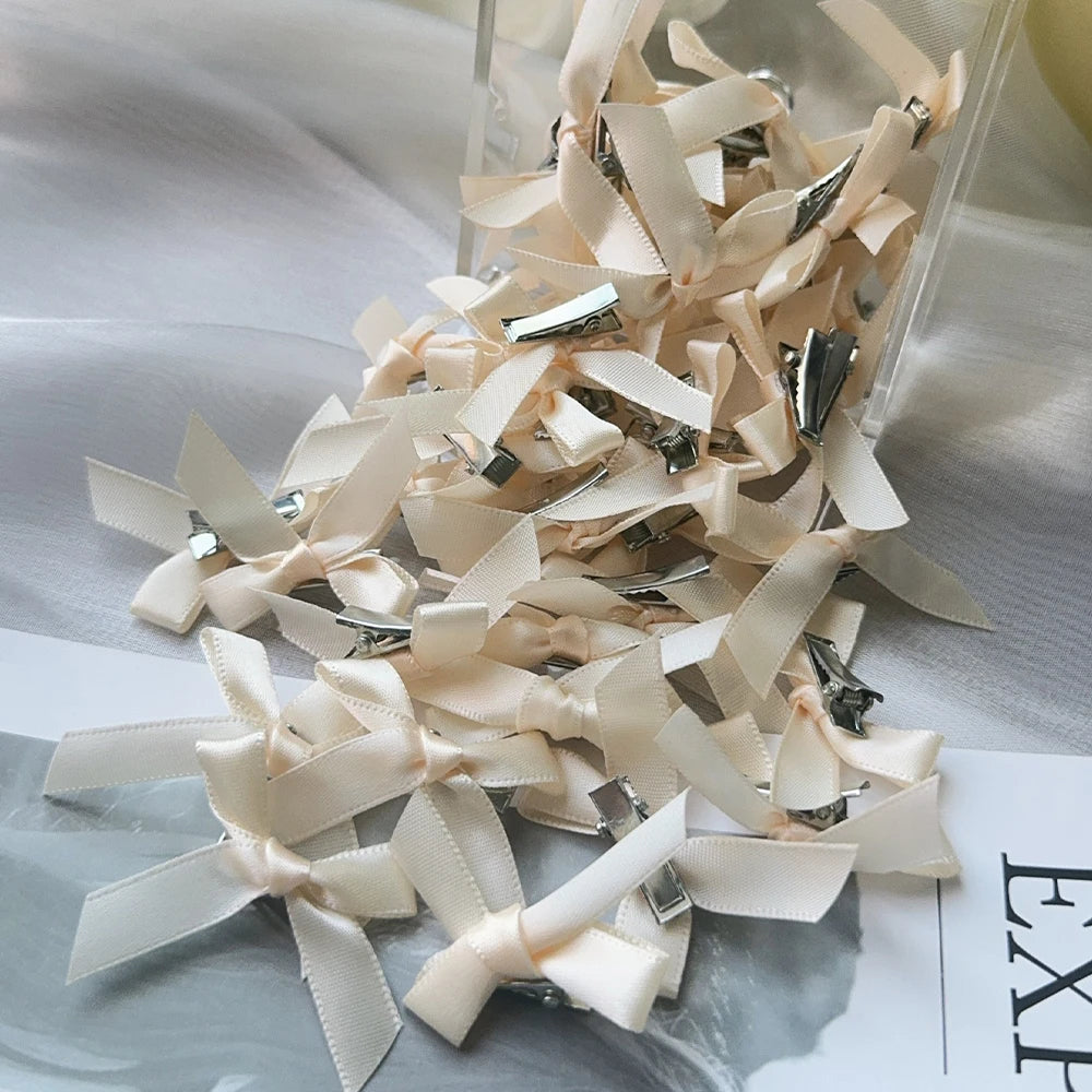 4/6/8/10Pcs Kids Sweet Solid Color Mini Bowknot With Hair Clip Baby Girls Ballet Style Ribbon Braided Hair Accessories Wholesale