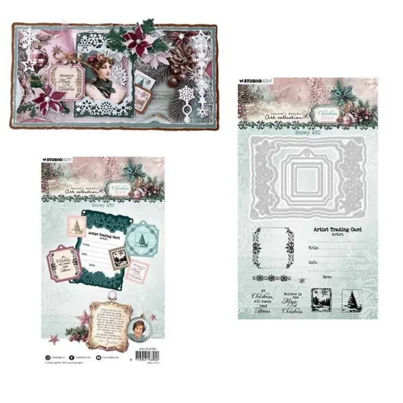 Christmas Blush Winter crackle Holiday Snowy Star frame Metal Cutting Die Silicone Stamp Scrapbook Stencil Photo Album DIY Paper