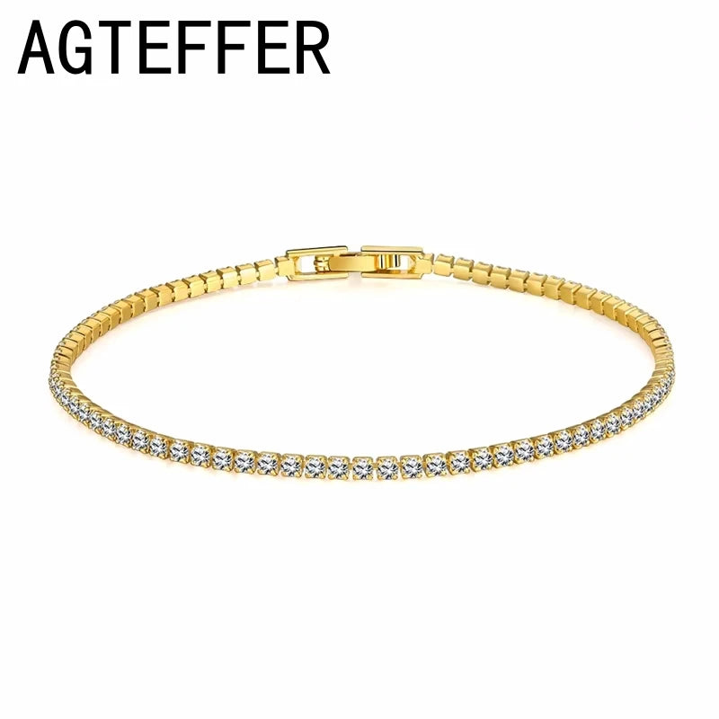 925 sterling silver Tennis Bracelet 2/4mm Cubic Zirconia for Women Mens Crystal Chain on The Hand Hip-hop Streetwear Jewelry