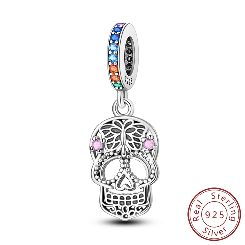 Original 925 Sterling Silver Halloween Charms Beads Pendant Pumpkin Witch Doll Skull Candy Charm Fit Bracelet DIY Jewelry Gift