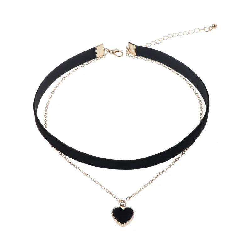 Choker for Girl Lady Women Bithday Gift Velvet Weaving Red Pink Black Lace Heart Pendant Necklaces Jewelry