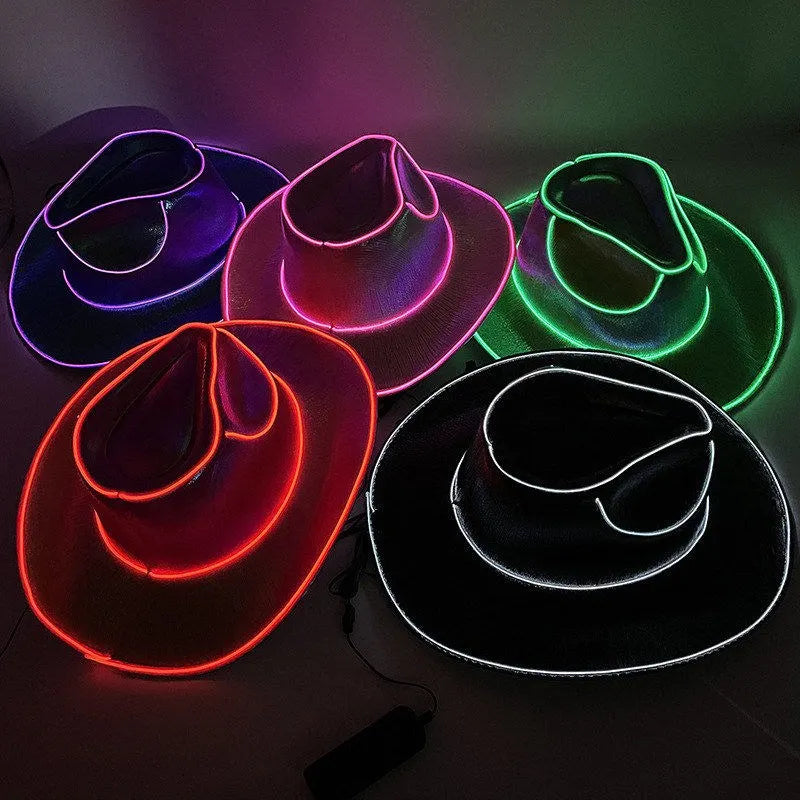 Bachelorette Party Supplies Bride Cowgirl Hat Glowing Light Bar Cap Wireless Disco Luminous Led Flashing Neon Western Cowboy Hat
