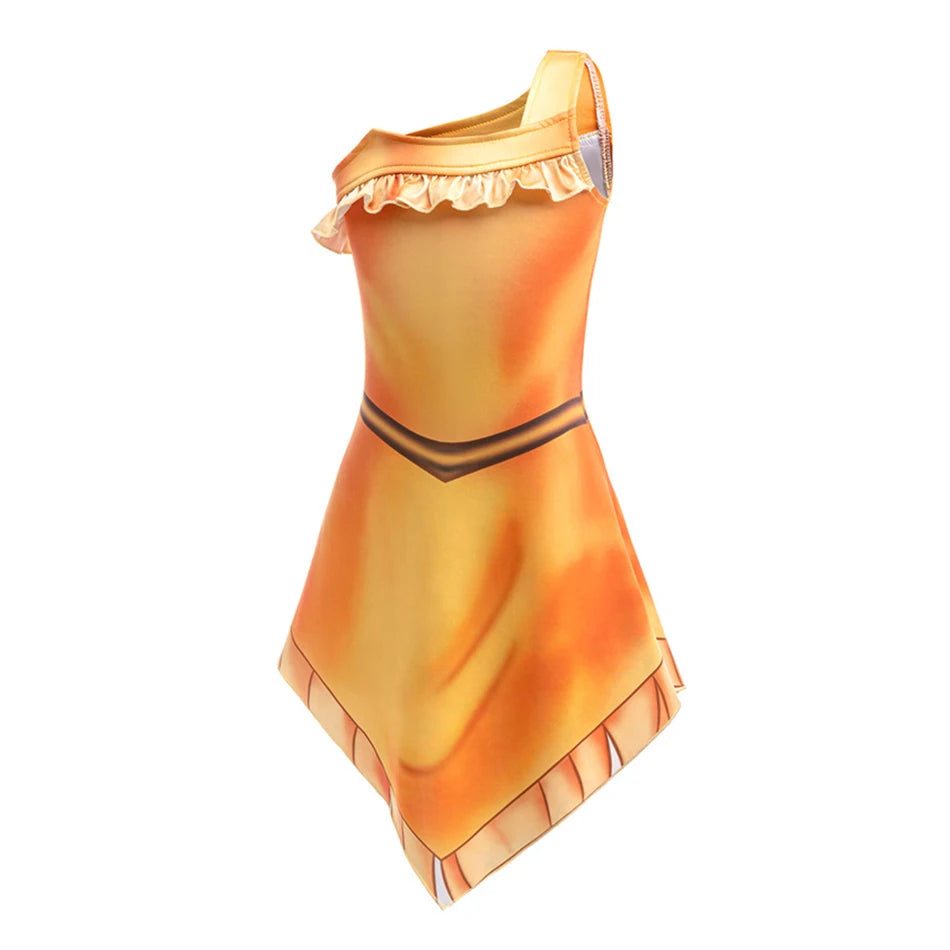 Girls Cosplay Princess Dress With Necklace Beach Indian Costume Kids Birthday Halloween Role Playing Matoaka Suspender Vestidos