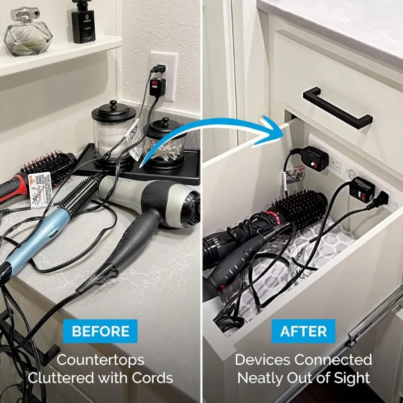 Upgradaed version - Blade Duo in-Drawer Outlet, Integrated Safety Shutoff, (4) 15 amp AC, Black