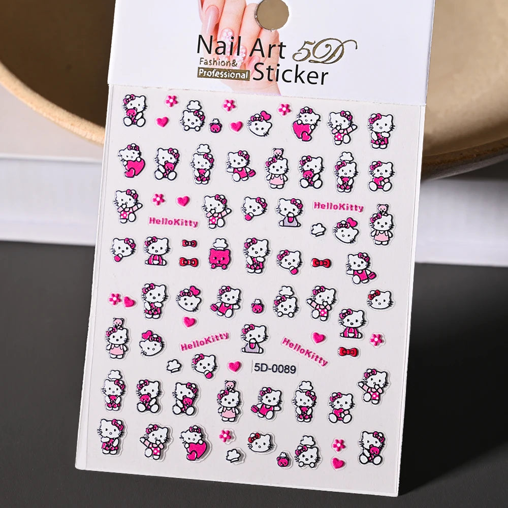 5D Sanrio Hawaii Hello Kitty/Mymelody Nail Stickers 1Pcs Kawaii Cartoon Kitty Nail Stickers DIY Holiday Girl Manicure Slider
