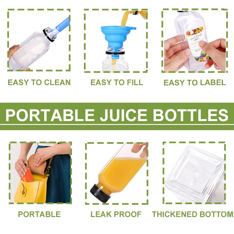 12/16oz Plastic Juice Bottles with Caps 6-50PCS Reusable Juicing Containers With Lids for Smoothie,Dringking or Other Beverages