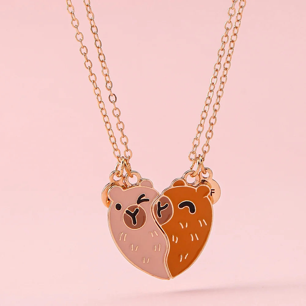 2PCs/Set Heart Capybara Pendant Best Friend Girl BFF Necklace Besties Friendship Jewelry 2025 Christmas 2026 New Year Gifts
