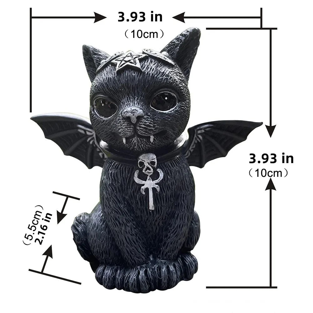 Black Cat Statue Mysterious Cute Cat Witch Cat Figurine Witches Decor Desk Ornament Hand-Painted Sculpture for Halloween 1PC