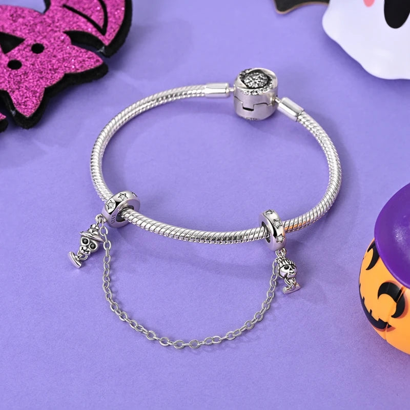 Halloween Charm Bead Pendant 925 Sterling Silver Pumpkin Witch Doll Skeleton Mummy Candy Charm Fit Original Bracelet DIY Jewelry
