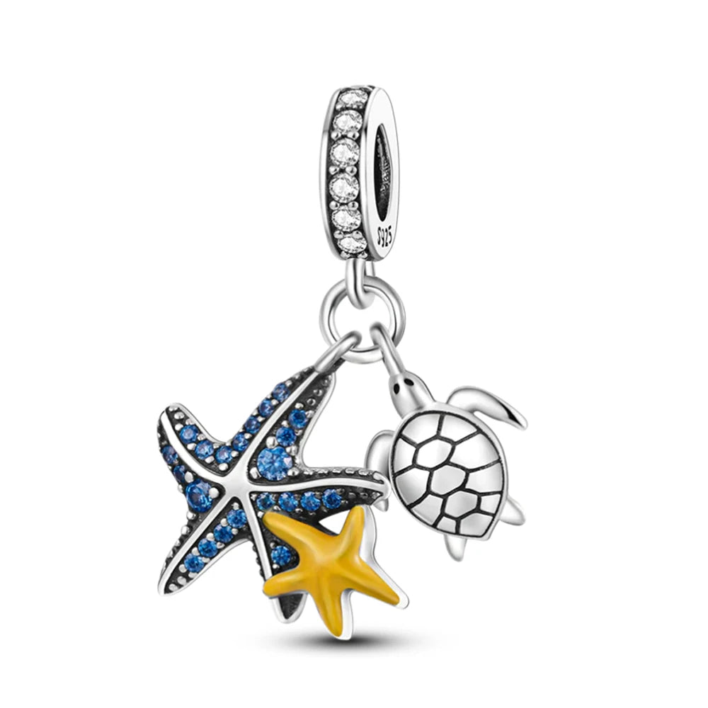 New 925 Sterling Silver Charm Fit Original Bracelet Accessories Women Jewelry Blue Ocean Series Octopus Dolphin Ship Lighthouse