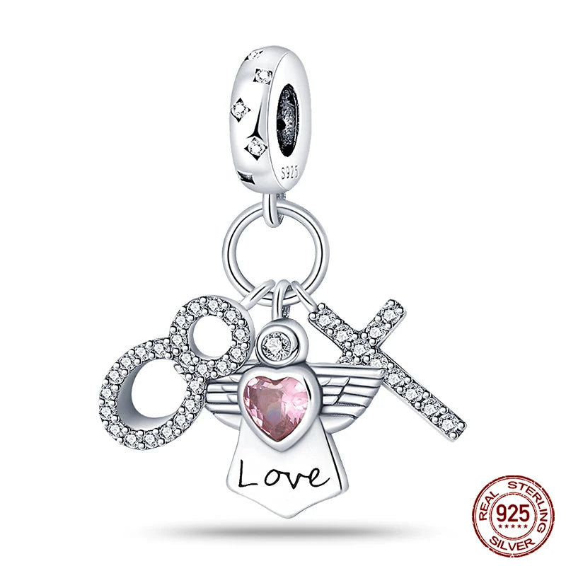 Real 925 Sterling Silver Pink Series Heart Charms Beads Fit Qikaola 925 Original Bracelets DIY Mother's Day Jewelry Gift For Mom