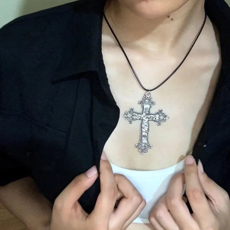 Black Rhinestone Cross Jesus Pendant Choker Necklace for Women Punk Vintage Double Layers Chain Boho Jewelry Fashion Party Gifts