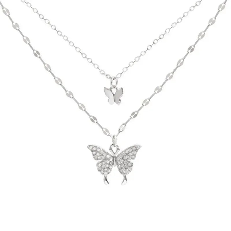 1 Women's Lats Sparkling Double Layer Butterfly Necklace Exquisite Double Layer Collar Chain Jewelry Banquet Party Holiday Gift