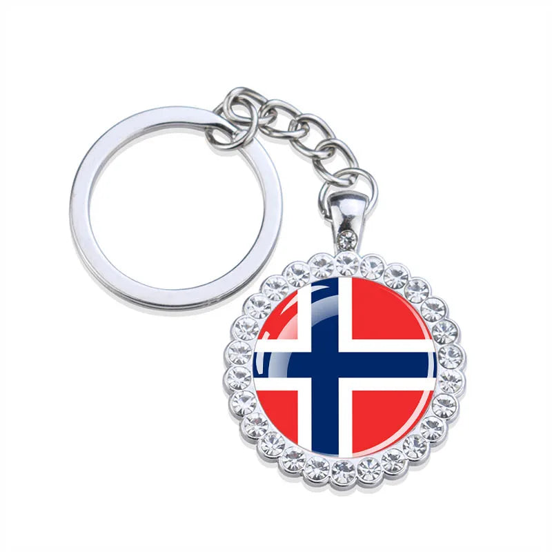 Europe National Flag Keychains Glass Dome Rhinestone Pendant Key Chains Albania Spain Ukraine Russia France Germany Flag Keyring
