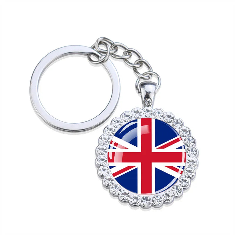 Europe National Flag Keychains Glass Dome Rhinestone Pendant Key Chains Albania Spain Ukraine Russia France Germany Flag Keyring