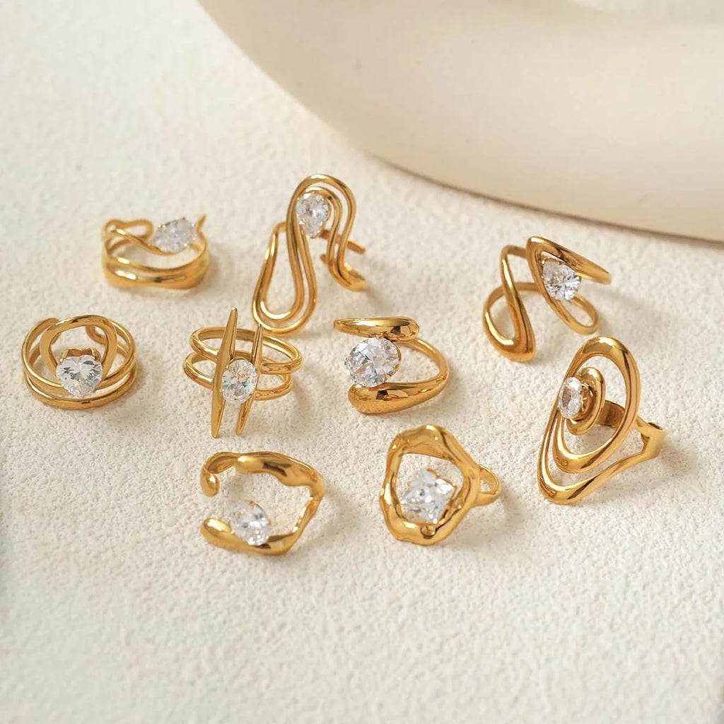 Statement Stainless Steel Delicate Shiny Cubic Zirconia Ring High Quality 18K Gold PVD Plated Finger Jewelry Gift