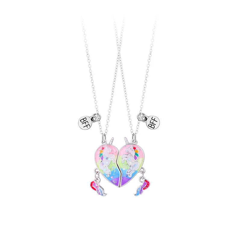 Elviragirl 2Pcs/set Cute Animal Unicorn Pony Koala Butterfly Best Friend Necklace BFF Friendship Jewelry Gifts for Girls