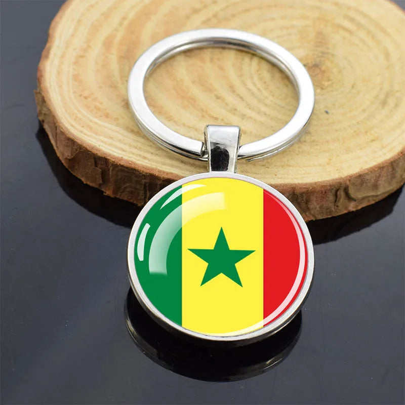 Africa Countries Flag Keychains Double Sided Glass Dome Pendant Key Chains Algeria Somalia Tunisia Morocco Egypt Flag Keyring