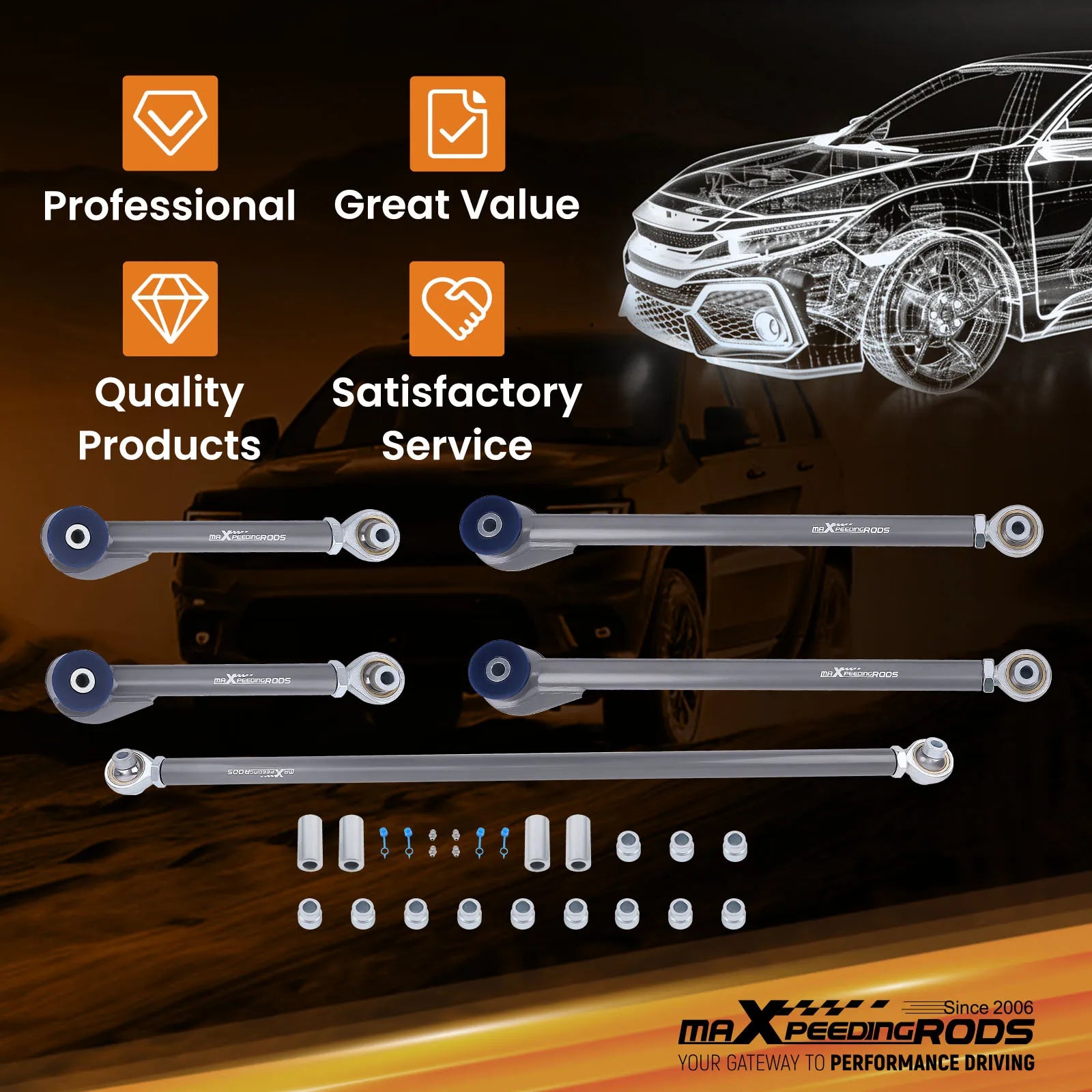 Rear Upper & Lower Control Arms + Track Bar Leveling Kit for Toyota 4-Runner 02