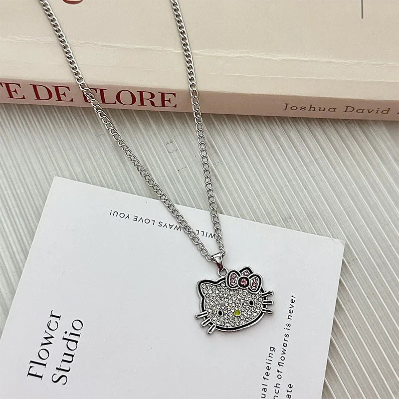 Hello Kitty Sanrio Fashion Necklace Silver Color Layer Shining Bling Women Clavicle Chain Elegant Charm Wed Pendant Jewelry Gift