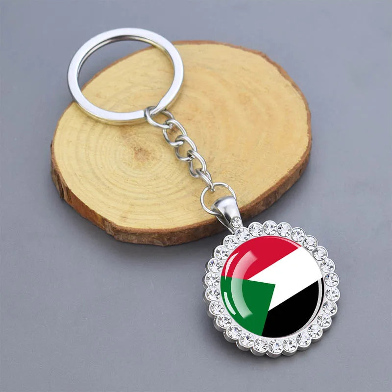 Arab National Flag Keychains Algeria Yemen Tunisia Saudi Arabia Egypt Glass Dome Rhinestone Key Chain Flag Jewelry Keyring Gift