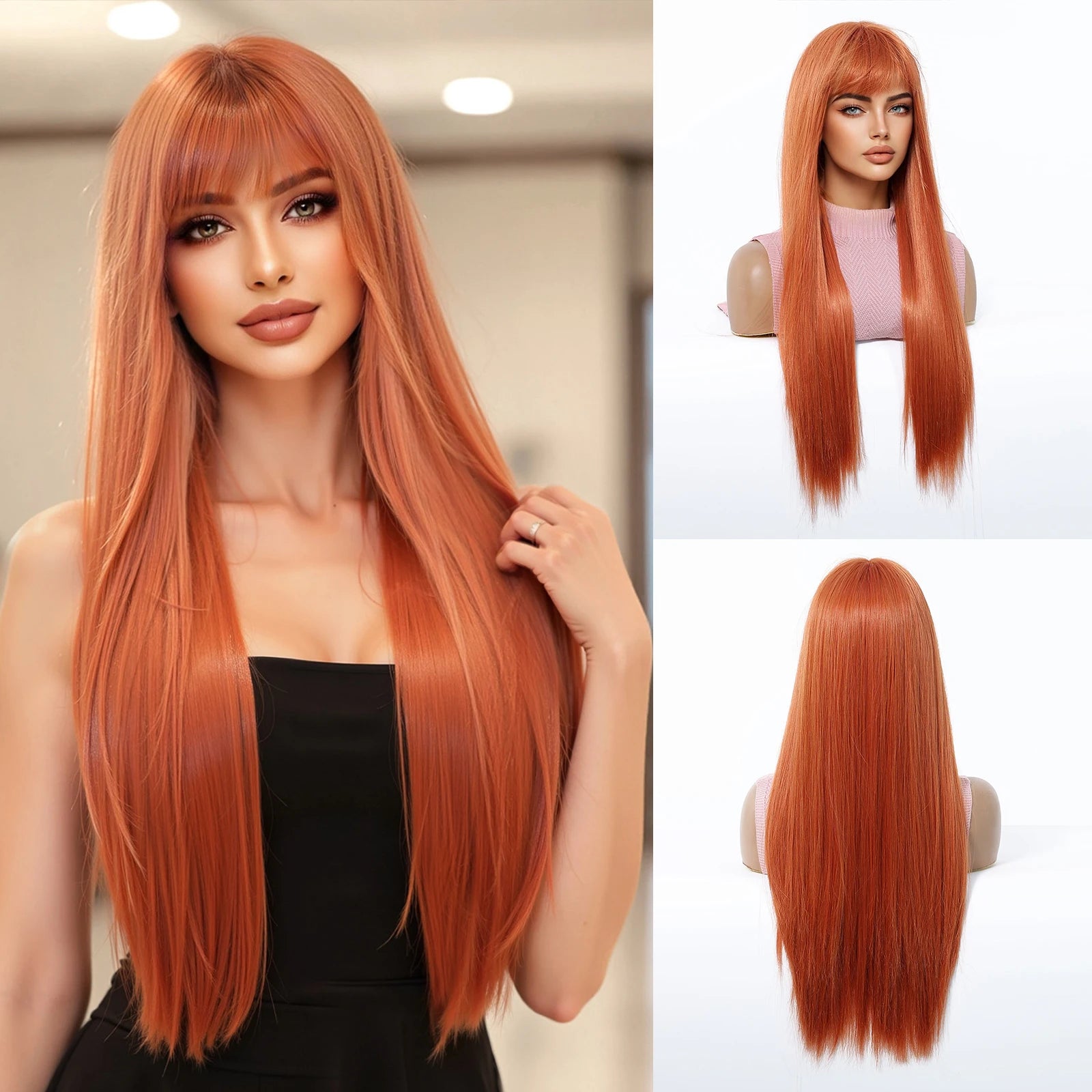 Long Straight Light Pink Synthetic Wigs with Bangs for Women Cosplay Halloween Lolita Pink Party Wig Natural Hair Heat Resistant