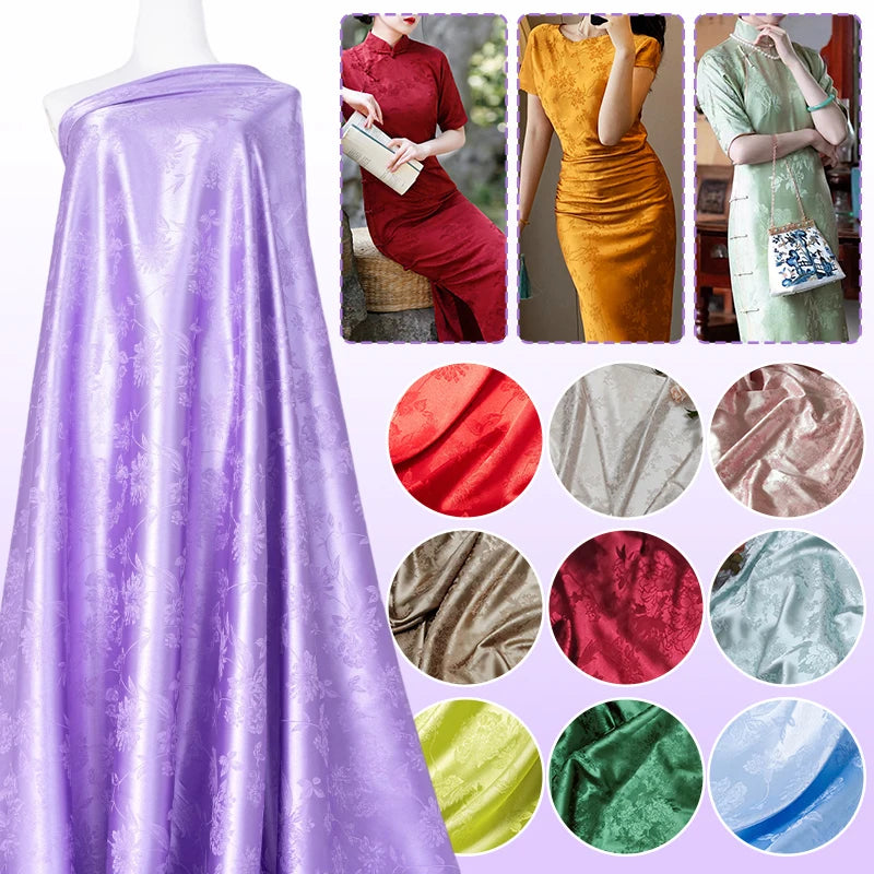 Floral Pattern Jacquard Damask Fabric Faux Silk Satin Brocade Fabric For DIY Sewing Cheongsam Hanfu Wedding Dress Garment Decor