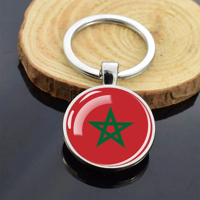 Africa Countries Flag Keychains Double Sided Glass Dome Pendant Key Chains Algeria Somalia Tunisia Morocco Egypt Flag Keyring