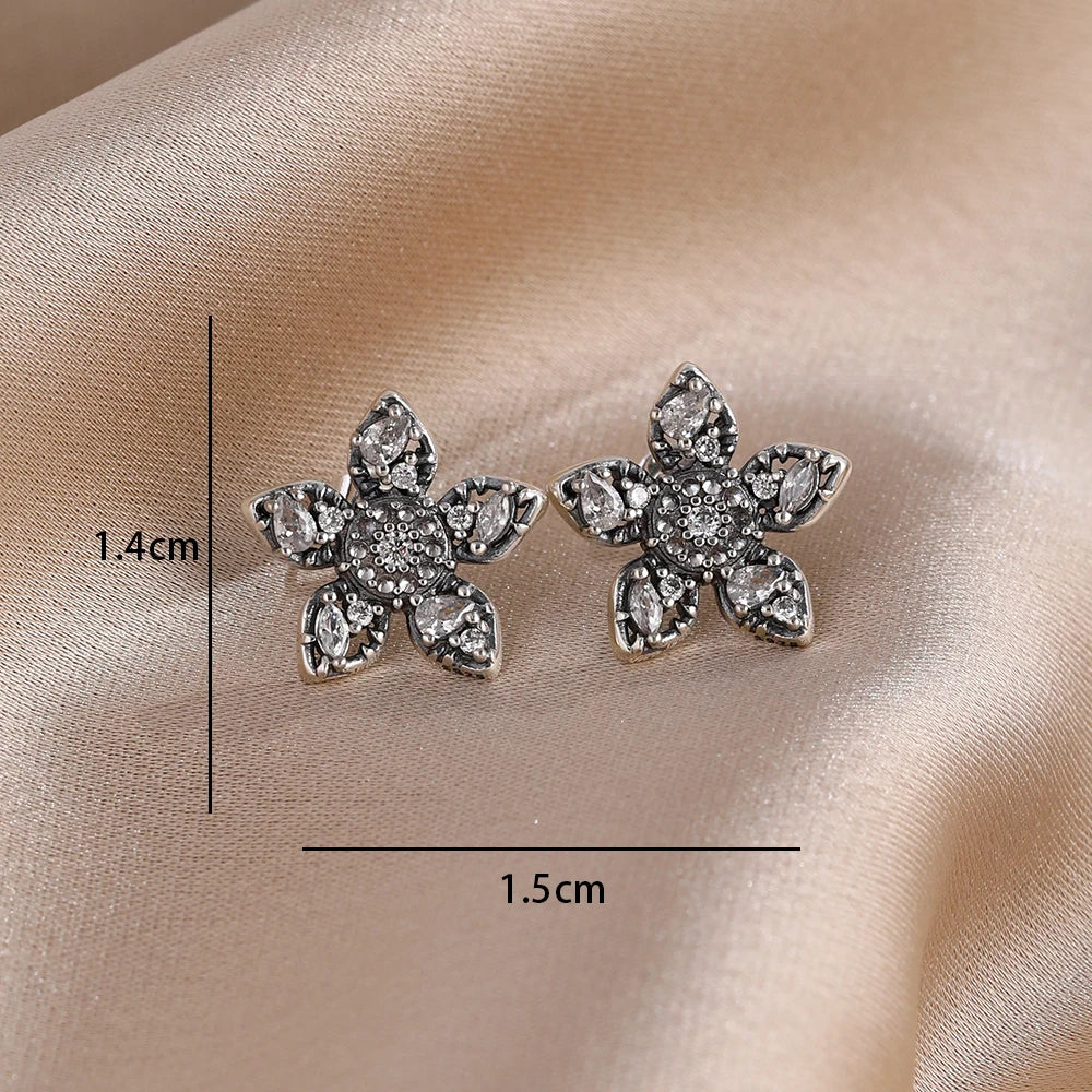 2025 New 925  silver earrings with sparkling red heart and pink bow earrings that fit original women's jewelry DIY birthday gift