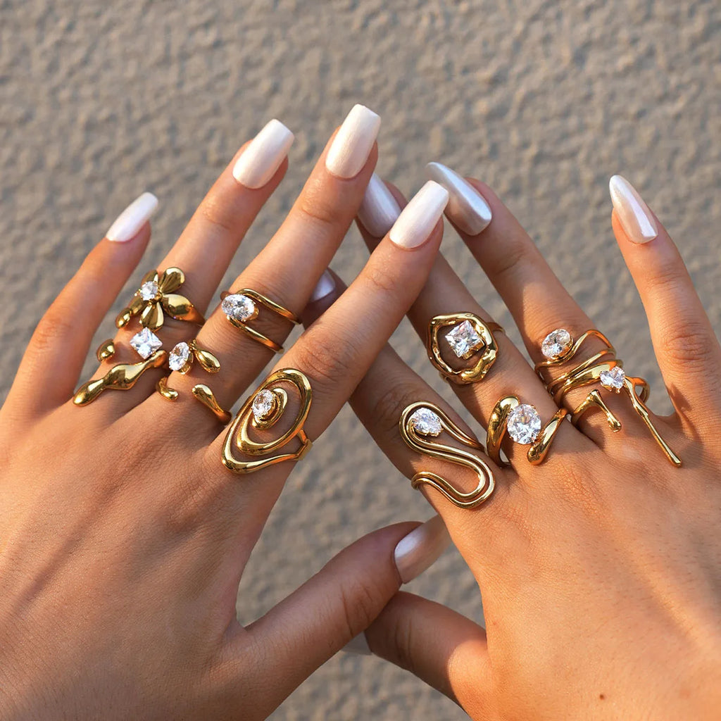 Statement Stainless Steel Delicate Shiny Cubic Zirconia Ring High Quality 18K Gold PVD Plated Finger Jewelry Gift