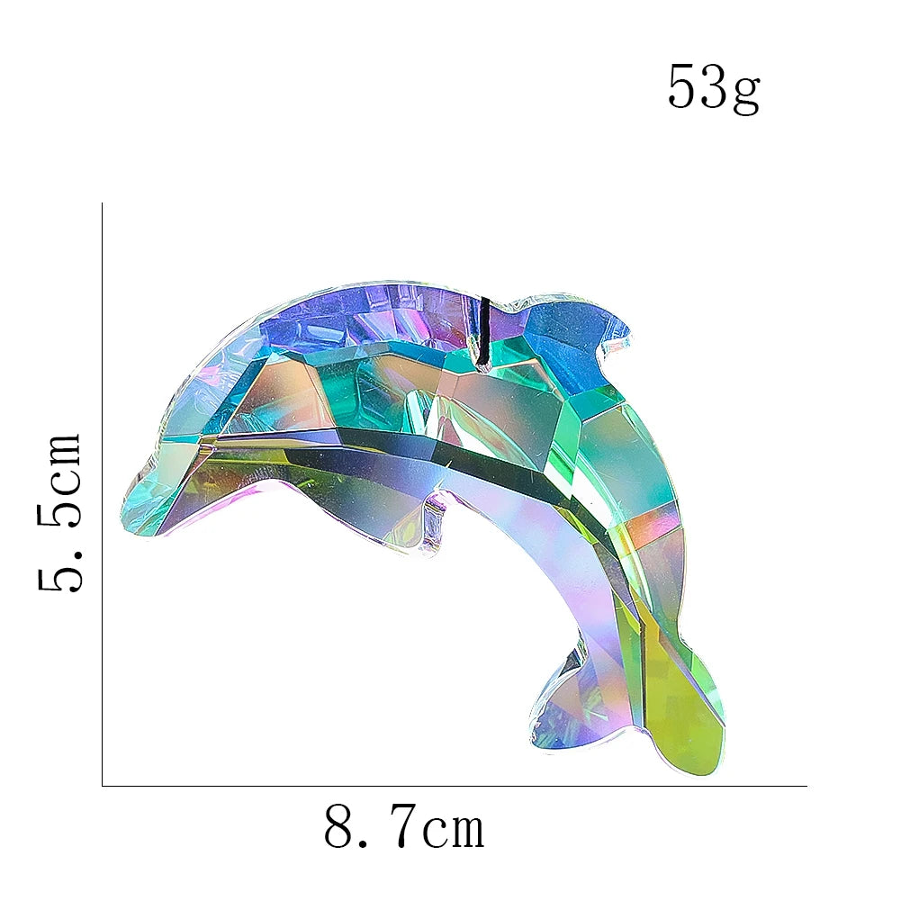 87mm AB Dolphin Shape Crystal Ocean Breeze Suncatcher Glass Prism Hanging Wind Chime Pendant Home Wedding Decoration Accessories
