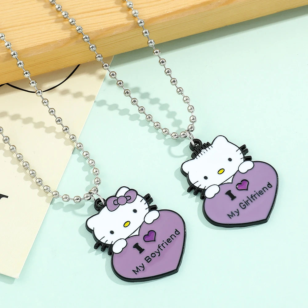 1 Pair Sanrio Hello Kitty Couple Necklace I Love My Girlfriend Boyfriend Pendant Necklace for Valentine's Day Gifts Accessories