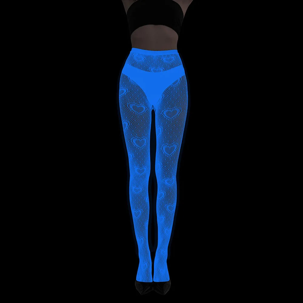 Women Glow in The Dark Fishnet Tight Rose Pattern Fishnet Tights Luminous Fishnet Halloween Party Festive Dress Up