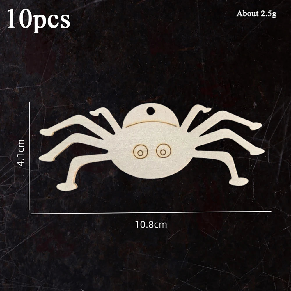 10pcs Halloween Unfinished Wooden DIY Paintings Pumpkin Head Witch Spider Cutout Ornaments Ghost Shapes Wooden Slices Hanging