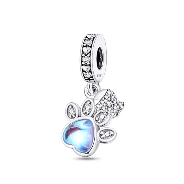 New 925 Sterling Silver Pet Series Dog Paw Print Dog House Charm Of Chain Beaded Fit Original Pendant Bracelet Ladies Jewelry
