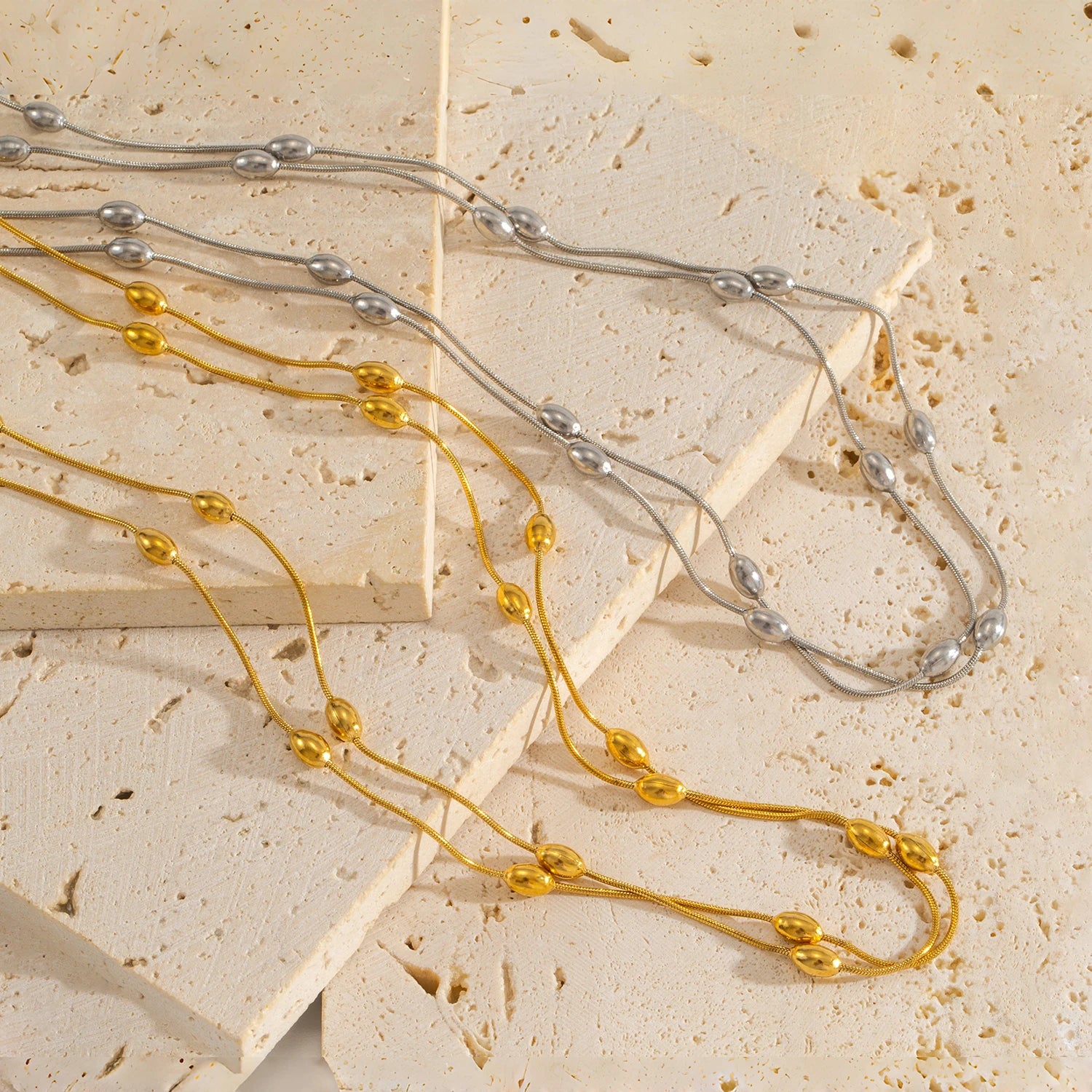 120cm Layered Chain Necklace for Women, Retro Adjustable 2-3 Layer Choker, Stainless Steel Waterproof Hypoallergenic Jewelry