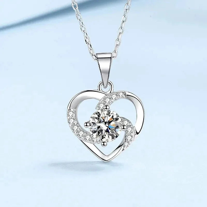925 Sterling Silver Heart Pendant Necklace for Women Lady Wedding Jewelry Bright Cubic Zirconia Accessories