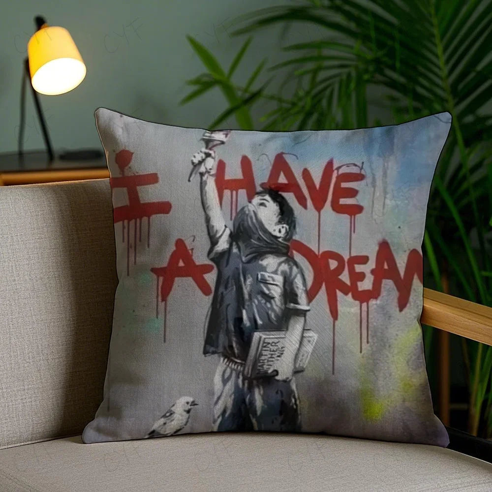 Banksy Street Graffiti Art Pillow Case Anti-dustmite Pillowcase Invisible zipper silky short plush Sofa cushion cover