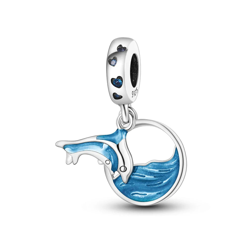 New 925 Sterling Silver Charm Fit Original Bracelet Accessories Women Jewelry Blue Ocean Series Octopus Dolphin Ship Lighthouse