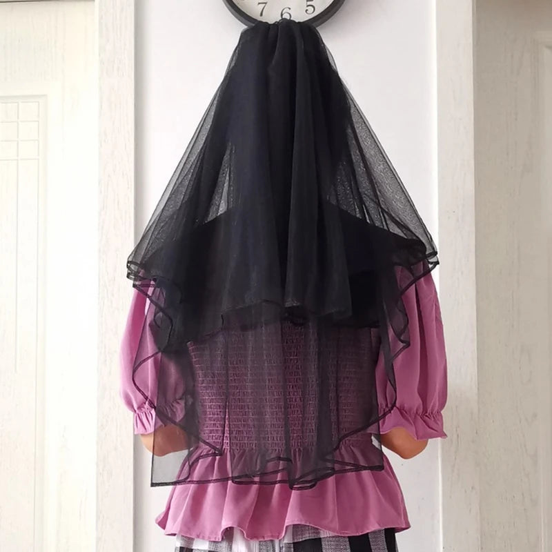 Halloween Black Veil Bridal Lace Tulle Veil Theme Party Performance Headdress Carnival Cosplay Hair Accessories
