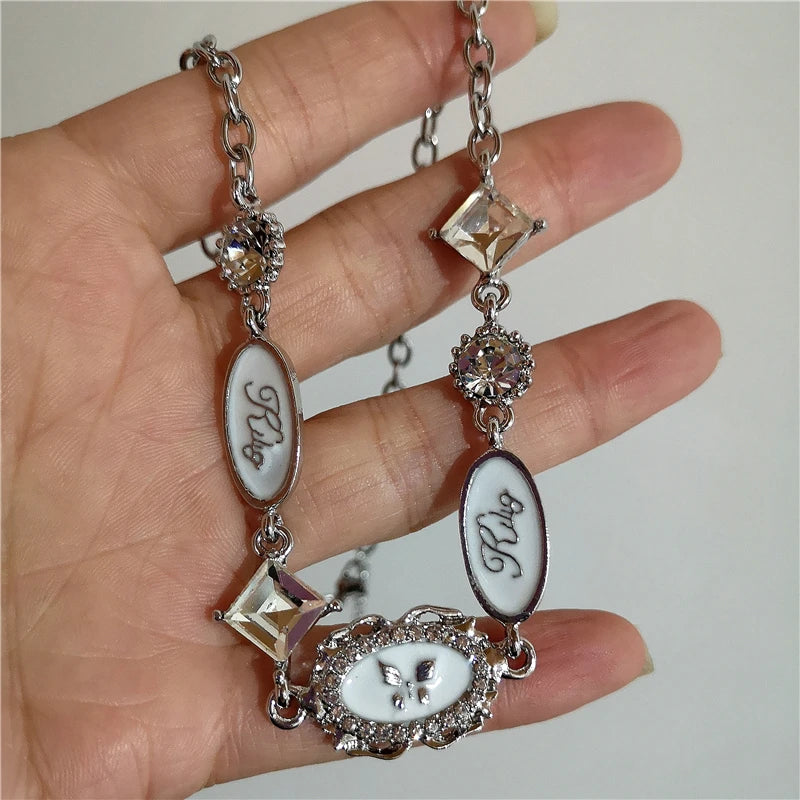 New Trend Vintage Punk Silver Color Butterfly Crystal Necklace Hip Hop Jewelry For Women Men Unisex Fashion Charm Statement Gift