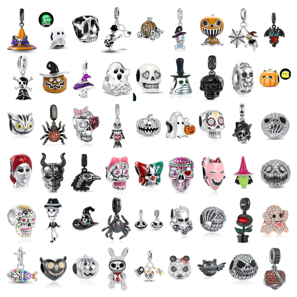 Miniso Scared Skeleton Ghost Series 925 Sterling Silver Charm Halloween hat Bead Fit Women Original Bracelet Jewelry For Gift