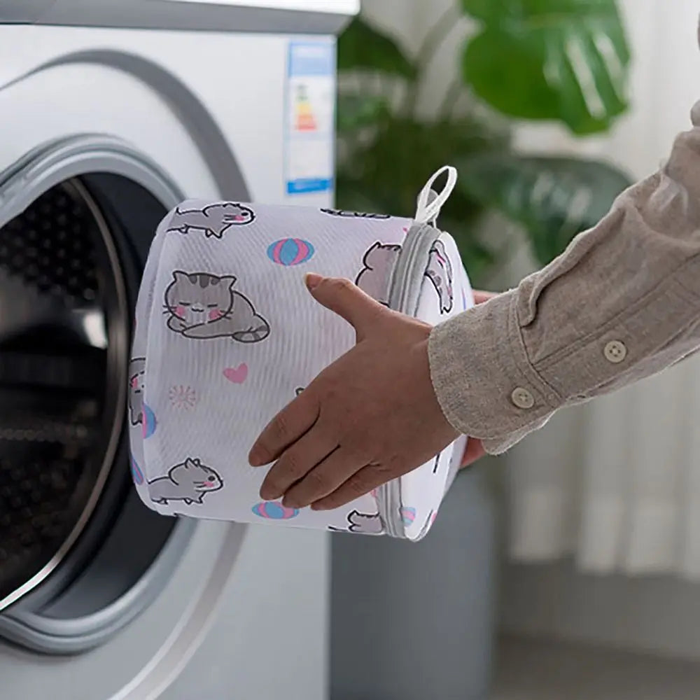 Cute Cat Print Laundry Bag Large Capacity Foldable Washing Bag Distortion Protection Cartoon Storage Bags Household