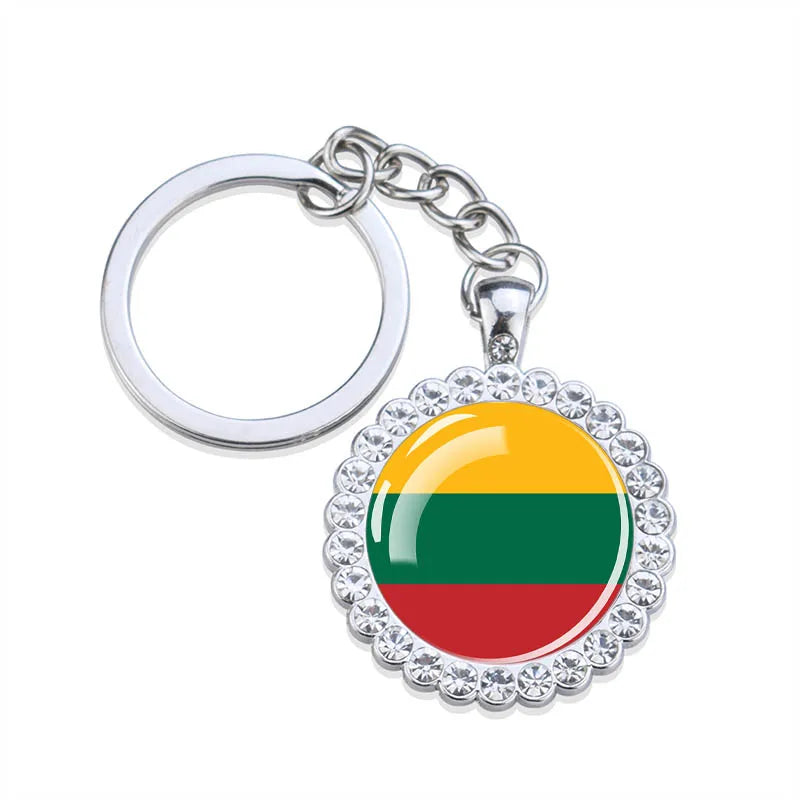 Europe National Flag Keychains Glass Dome Rhinestone Pendant Key Chains Albania Spain Ukraine Russia France Germany Flag Keyring