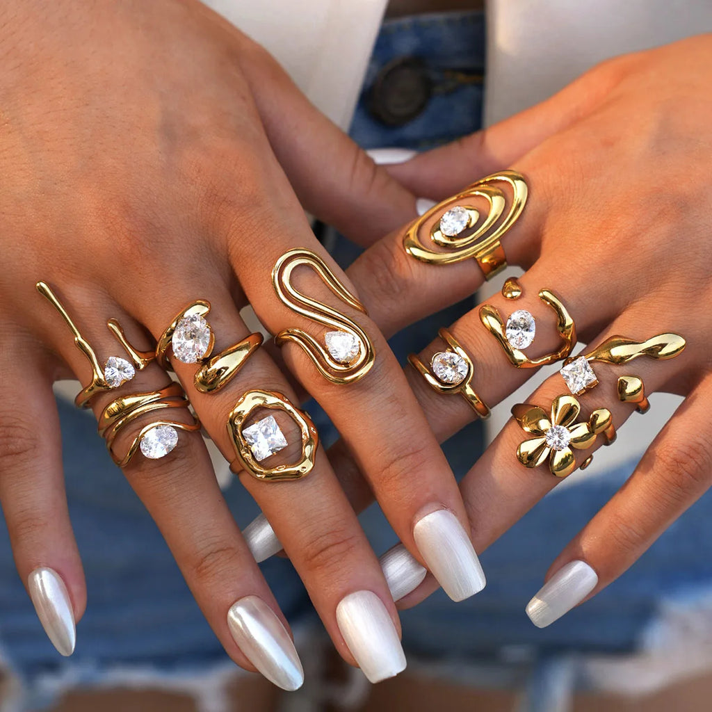 Statement Stainless Steel Delicate Shiny Cubic Zirconia Ring High Quality 18K Gold PVD Plated Finger Jewelry Gift