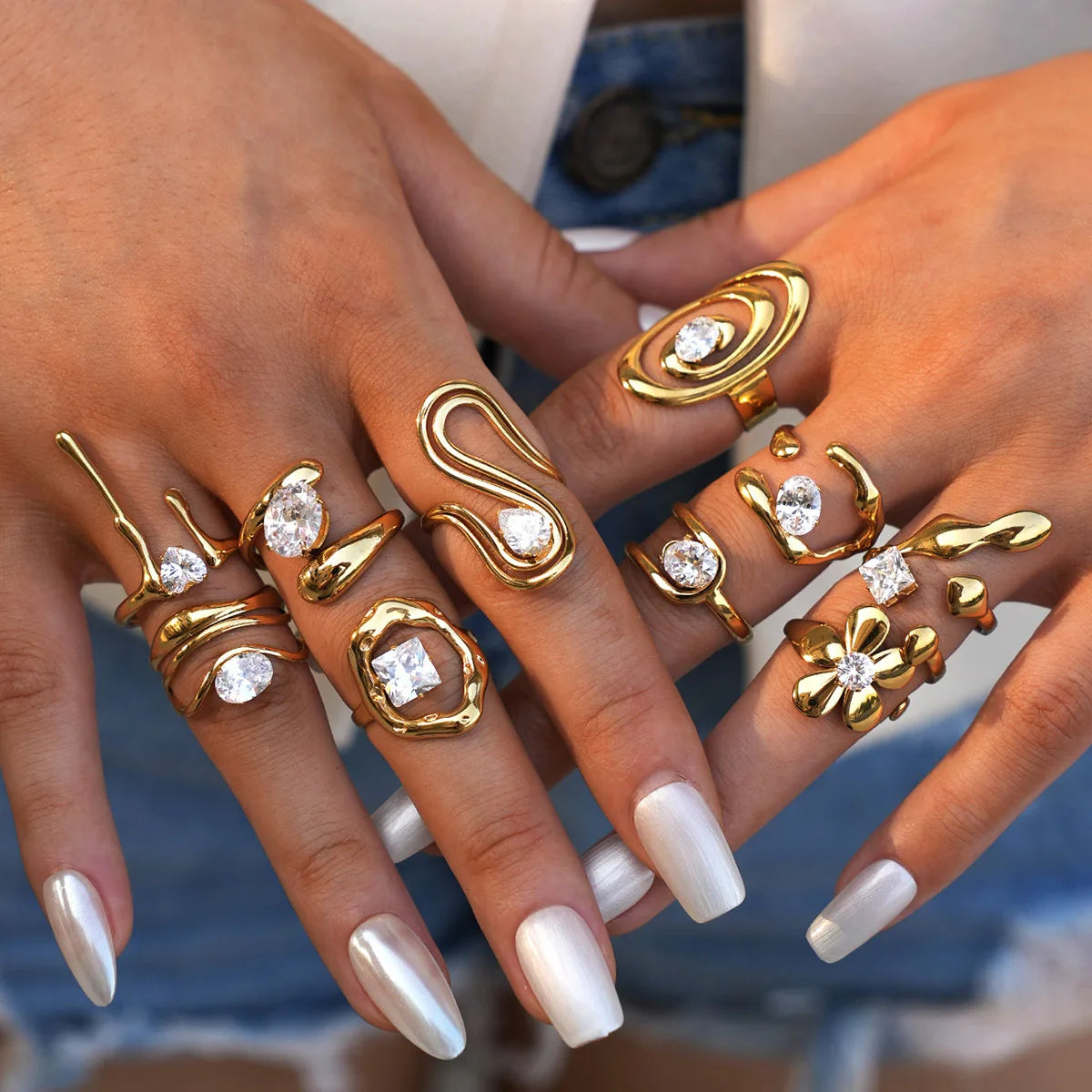 Statement Stainless Steel Delicate Shiny Cubic Zirconia Ring High Quality 18K Gold PVD Plated Finger Jewelry Gift