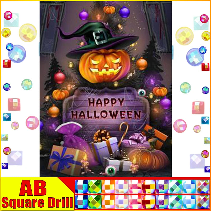 HOMFUN Fairy Dust AB Diamond Painting Full Square/Round Drill 5D DIY "Halloween Pumpkin" Daimond Embroidery Rhinestone Decor