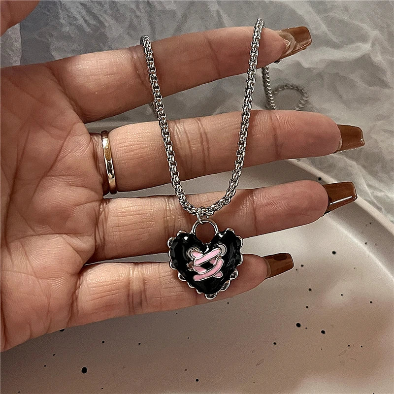 Gothic Punk Fashion Charm Cute Pink Large Cross Pendants Choker Chains Necklace Women Y2K 2000s EMO Grunge Accessories Jewelry