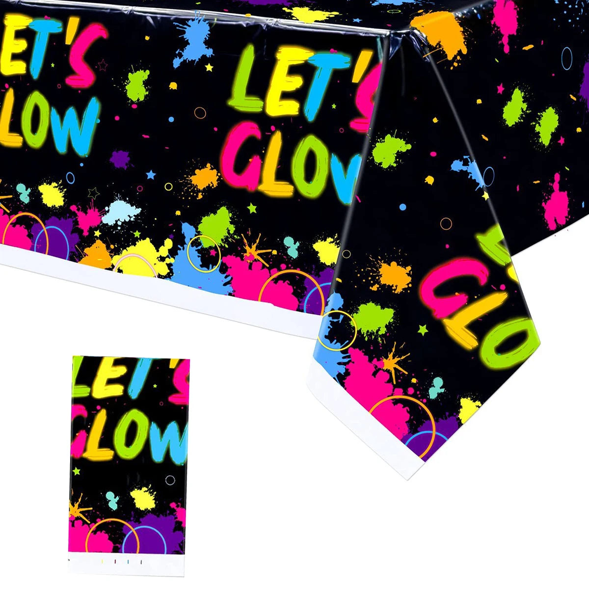 Let's Glow Party Decorations Disposable Tablecloth Neon Party Tablecloth Glow Table Covers Birthday Party Supplies Baby Shower